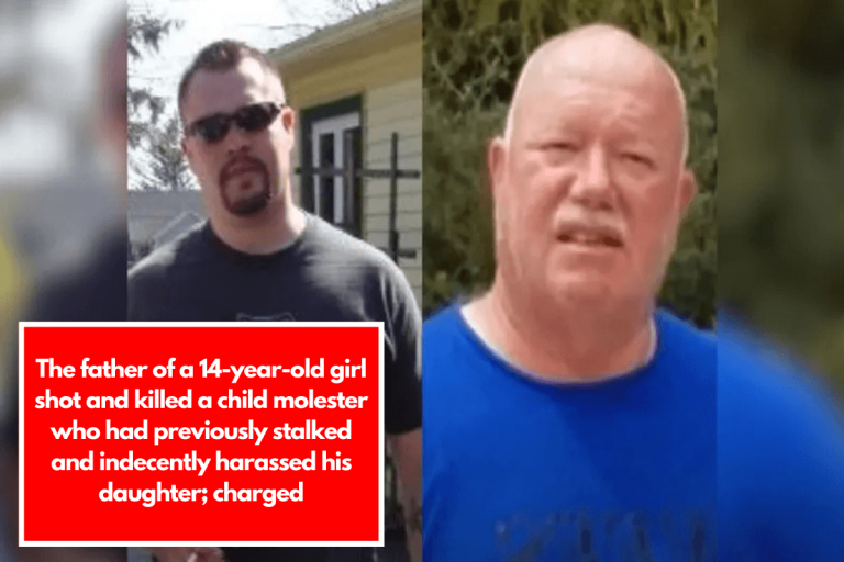 The father of a 14-year-old girl shot and killed a child molester who had previously stalked and indecently harassed his daughter; charged