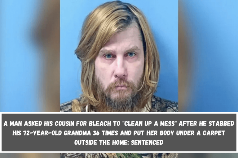 A man asked his cousin for bleach to “clean up a mess” after he stabbed his 72-year-old grandma 36 times and put her body under a carpet outside the home; sentenced