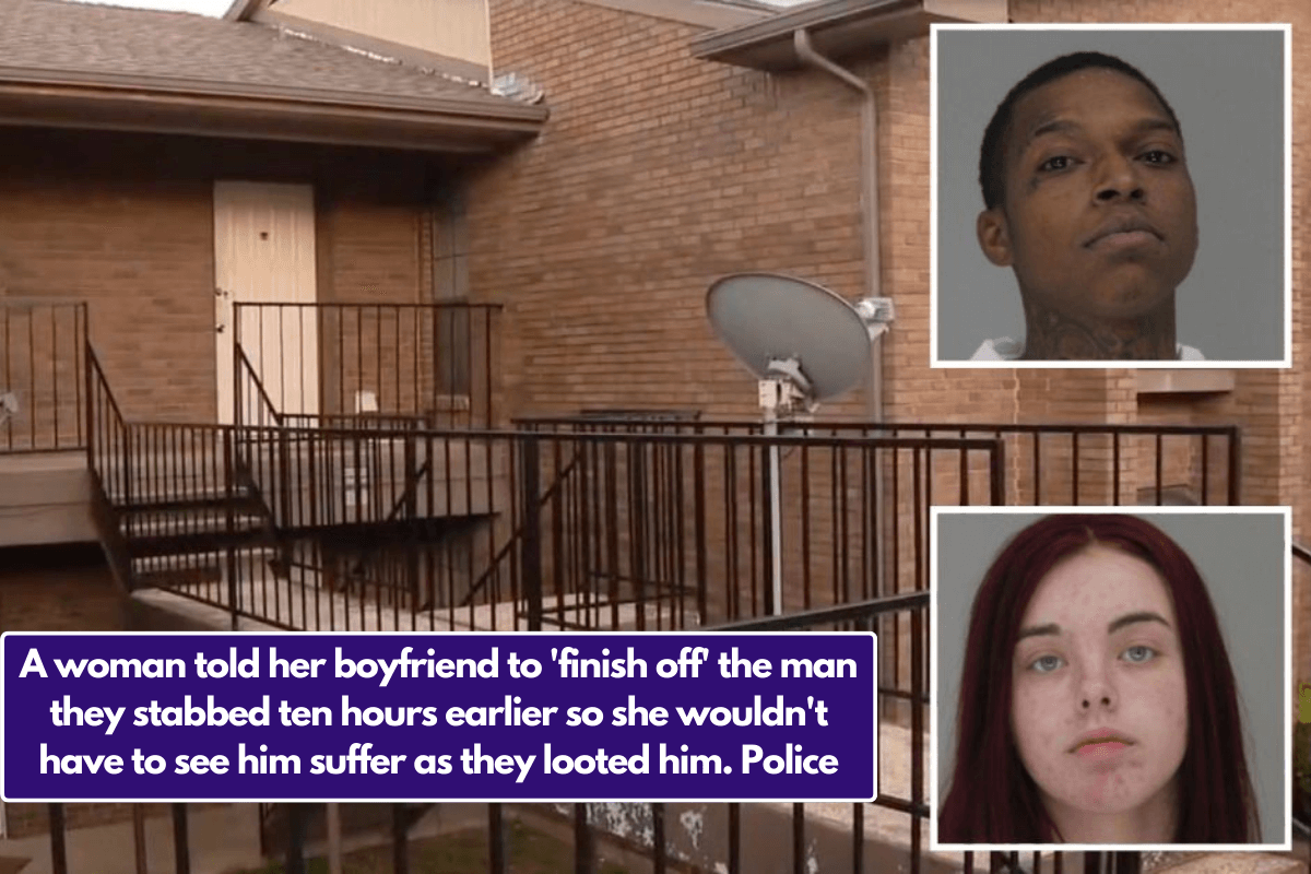 A woman told her boyfriend to ‘finish off’ the man they stabbed ten hours earlier so she wouldn’t have to see him suffer as they looted him. Police