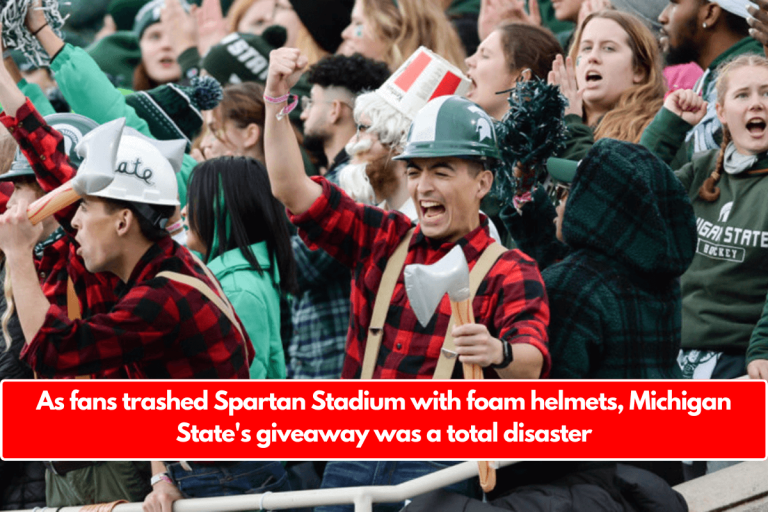 As fans trashed Spartan Stadium with foam helmets, Michigan State’s giveaway was a total disaster